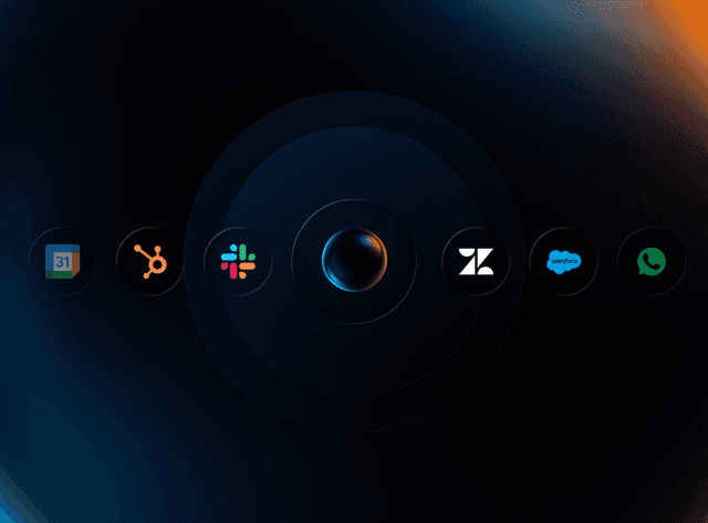 Seamless Integrations with various app icons like Slack, Hubspot, Zendesk, and Salesforce
